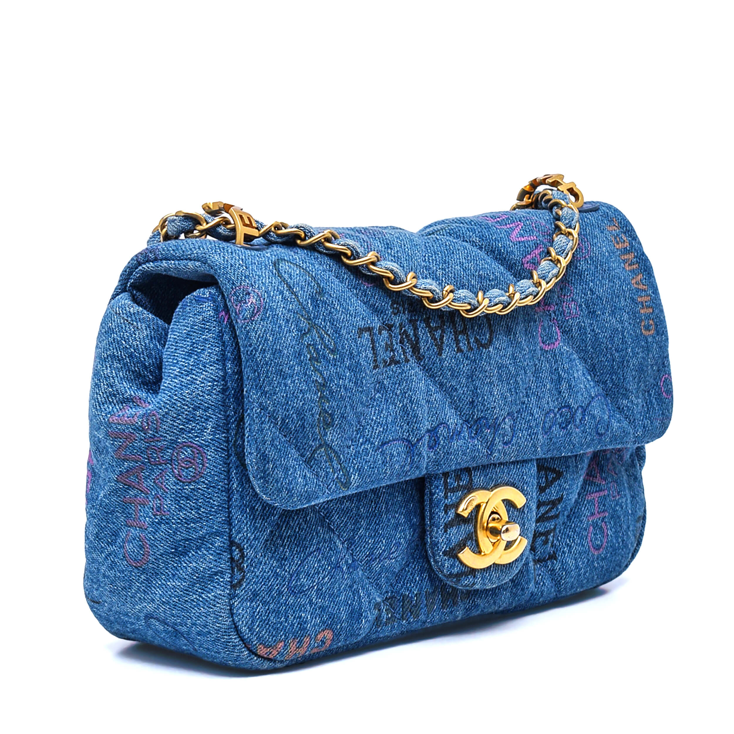 Chanel -Multicolor Denim Quilted Small Rectangular Flap Bag